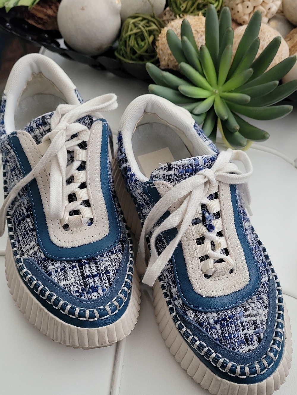 Dolce Vita White and Blue Tweed Sneaker